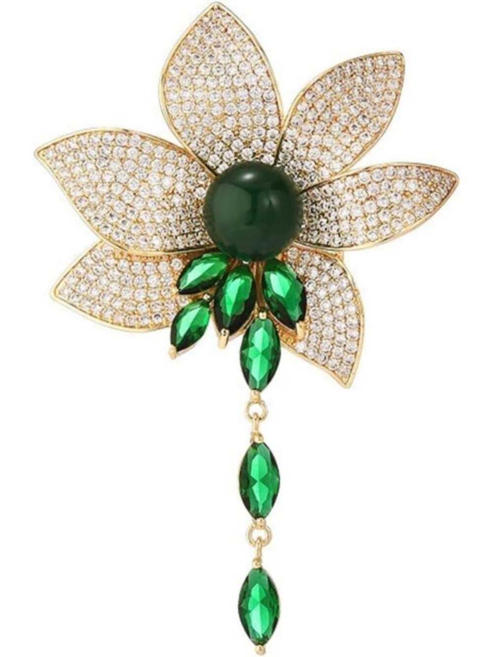 Elegant Flower Rhinestone Brooch - Gold Plated Lapel Pin for Women, Wedding